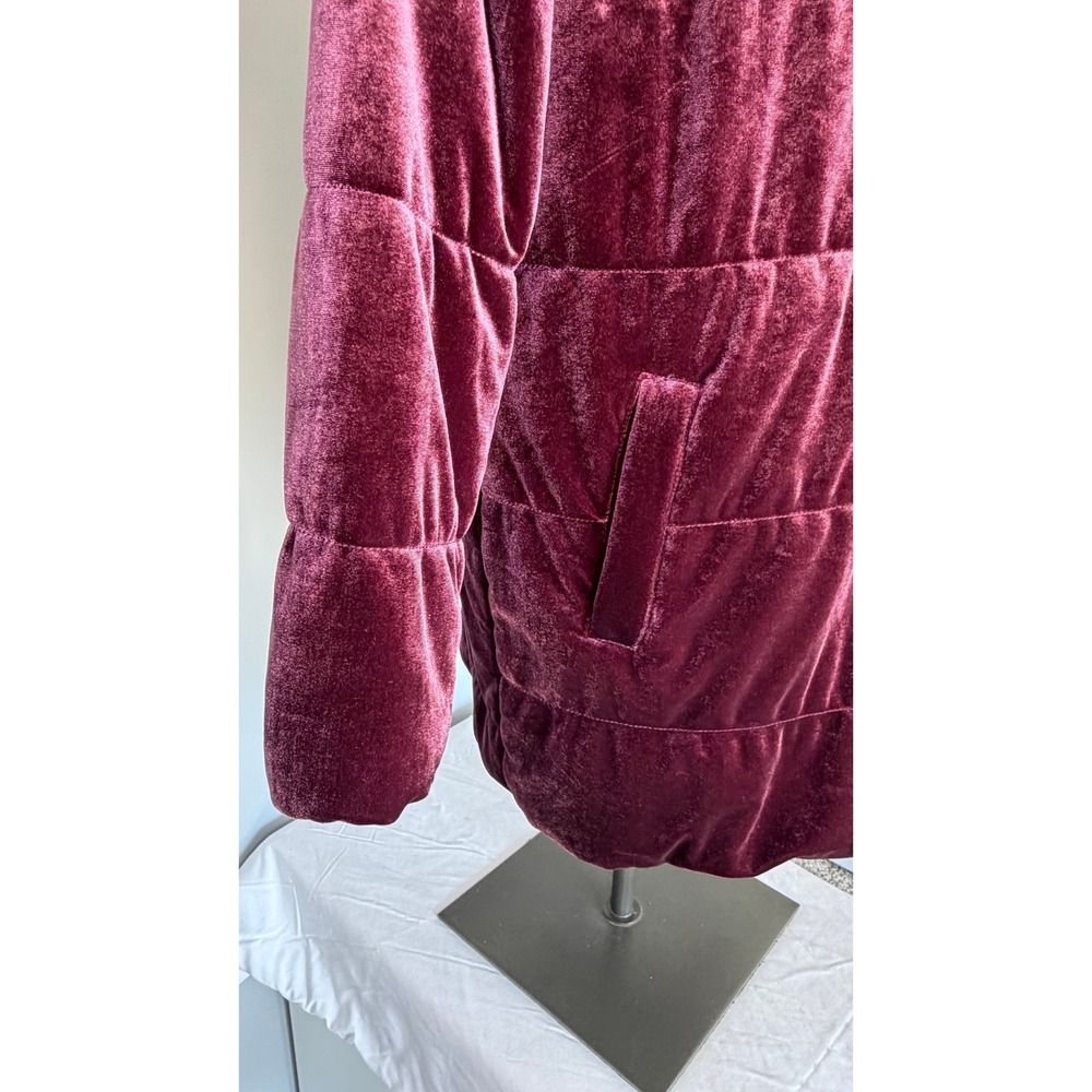 Who What Wear Velvet Quilted Puffer Jacket Plum Burgundy Wine Oversized Coat M - Picture 3 of 6